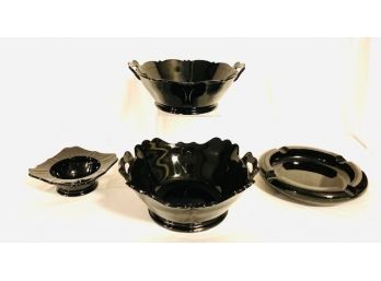 Vintage Black Glass Grouping (4ct)