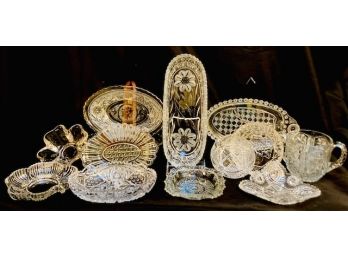 Collection Of Vintage Cut & Pressed Glass Serving Dishes