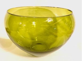Huge Vintage Avocado Green Art Glass Center Piece / Serving Bowl