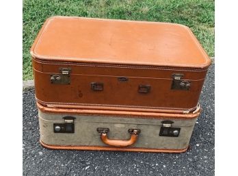 Pair Of Vintage Hardsided Suitcases (project Pieces)