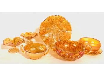 Collection Of Assorted Orange Carnival Glass (7ct)