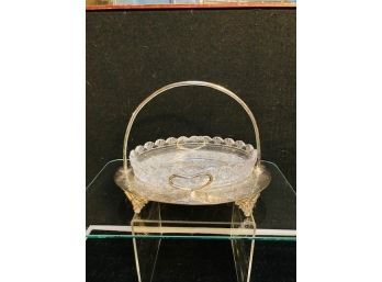 Elegant Vintage Cut Glass Oval Dish In Silver Carry Caddy