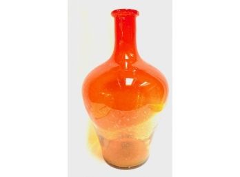 Large Vintage Orange Ombre  Hand Blown Glass Vase