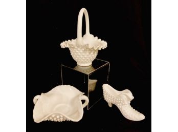 Vintage Hobnail Milk Glass Grouping (3ct)