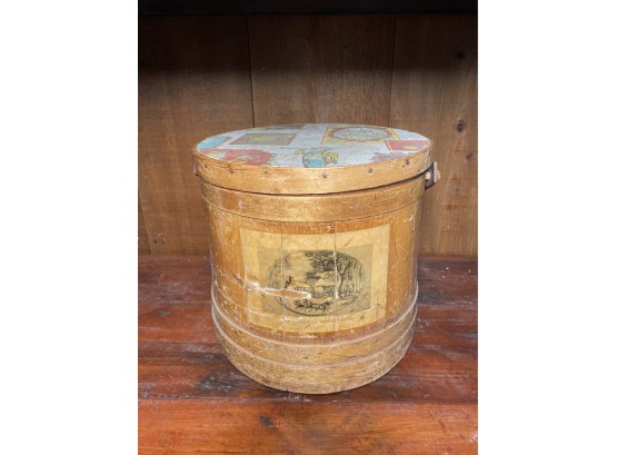 Vintage Wooden Bucket With Handle On Wheels
