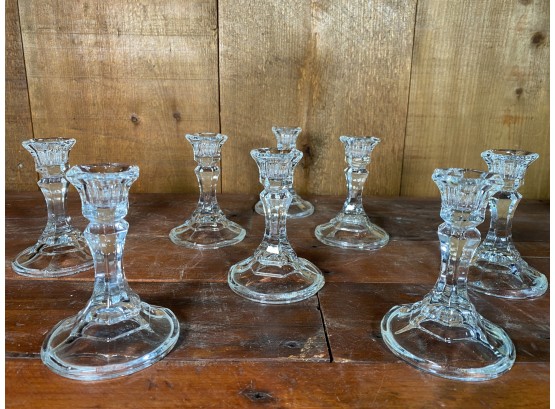 Collection Of Indiana Glass Crystal Candlesticks - Set Of 8