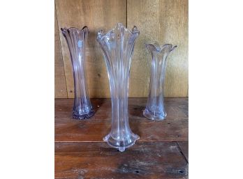 Vintage Fenton Purple Violet Tall Modern Ribbed Swung Vase