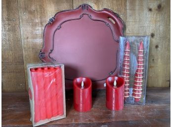 Lenox Red Tray With Candle Assortment