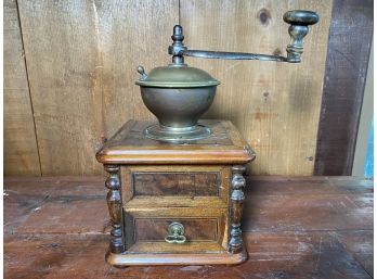 Vintage Wood And Brass Coffee/Spice Grinder