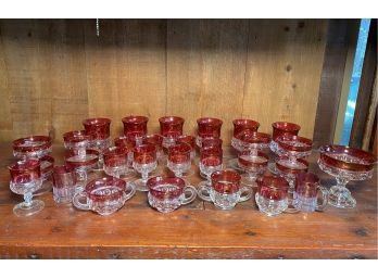 Kings Crown Ruby Glassware By Tiffin Franciscan - 30 Piece