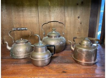 Vintage Collection Of Copper Teapots/Coffee Pot - 4 Pieces