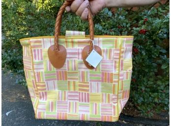 Wax Coated Tote Bag With Leather Handles