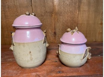 Pink Pottery Covered Jam Jars - Set Of 2