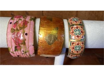 Multi Colored Contemporary Enamel Bangles/Cuffs - Set Of 3