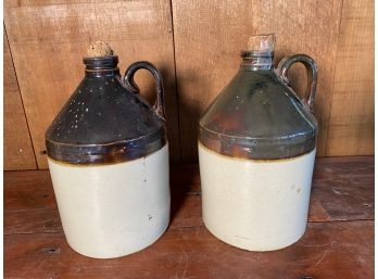 Pair Of Vintage Stoneware Whiskey Jugs