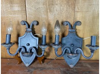 Pair Of Wrought  Iron Double Wall Sconce