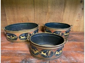 Set Of 3 Hand Painted Nesting Tin Container  Collection