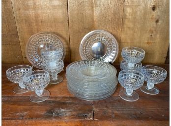 Set Of 8 Vintage Stemmed Heisey Goblets/Pressed Glass Dinner Plates