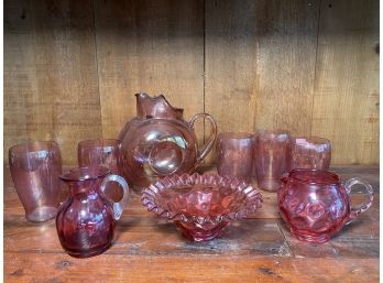 Pink Glassware Set  - 9 Pieces