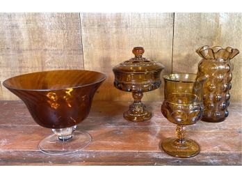 Amber Depression Glass - 4 Piece Collection