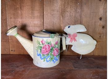 Hand Painted Bunny Hooks And Watering Can