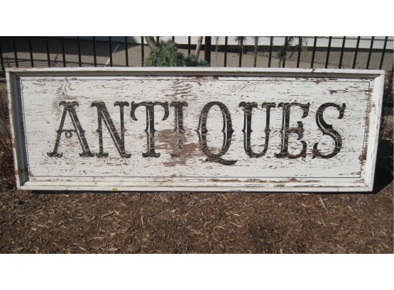 Large Vintage 74' Hand Painted Wooden 'Antiques' Sign
