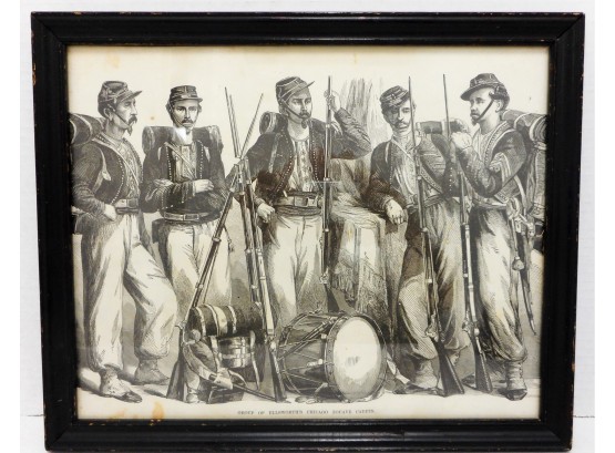 Original 19thc Civil War Engraving Ellsworths Chicago Zouave Cadets
