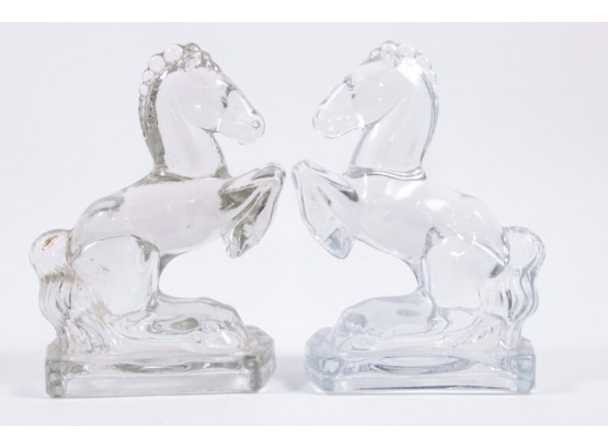 Vintage Art Deco L.E Smith Glass Rearing Horse Bookends