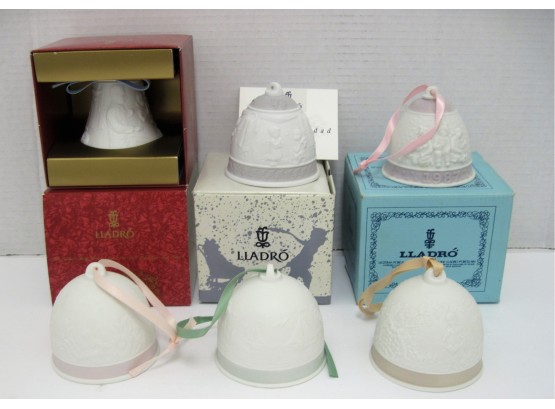 Group Of 6 Lladro Christmas Bell Ornaments