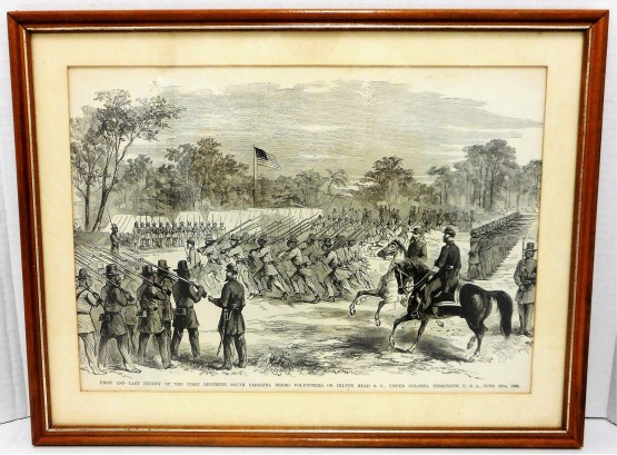 Original 19thc Civil War Engraving South Carolina Negro Volunteers Hilton Head SC 1862