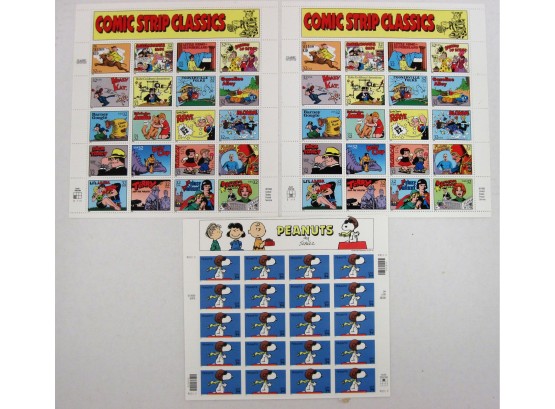 U.S SCOTT 32c & 34c  (3) Mint Stamp Sheets Peanuts & Comic Strip Classics