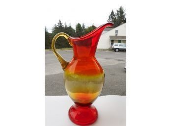 Vintage 10' Amberina  Applied Handle Water Pitcher