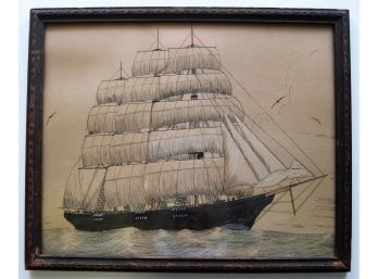 Well Done Antique Clipper Ship Ink & Watercolor Painting