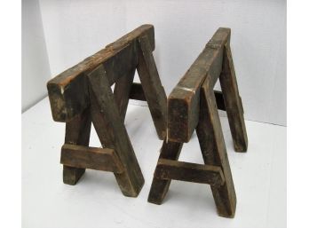 Pair Of Antique Distressed Wooden Sawhorses