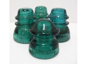 Lot Of 4 Vintage Hemmingray  Green Glass Insulators