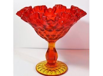 Beautiful Vintage Fenton Amberina Ruffled Edge Thumbprint Pedestal Candy Dish