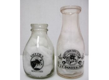 Vintage 1 Pint Connecticut Milk Bottles Smyth's Trinity Farm Ellington J.E Daniels & Son Middletown