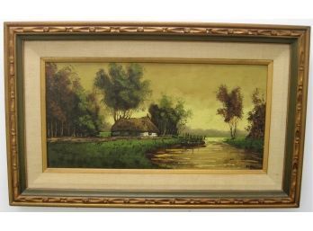 Listed American Artist Frederick Burgy Landscape With River Oil Painting