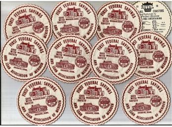 Lot Of 10 Never Used First Federal Savings  And Loan Association Of Meriden CT Advertisting Coasters
