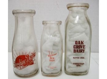 Group Of 3 Vintage Middletown Connecticut Milk Bottles