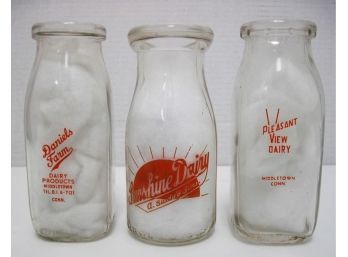Group Of 3 Vintage Middletown Connecticut  1/2 Pint Milk Bottles