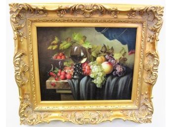 GORGEOUS STILL LIFE OIL PAINTING IN FANTASTIC GILT WOOD FRAME