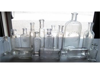 Lot Of 15 Interesting Antique Bottles All With Embossed Lettering