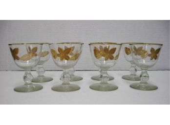 Set Of 8 Vintage Libbey Mid Century Gold Leaf Cordial Glasses