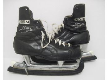 Vintage CCM Bobby Hull Black Leather Ice Hockey Skates Size 10 2/3