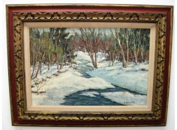 Listed Artist Ruth Nettleton (Massachusetts, 1901-1973) Impressionist New England Winter Landscape Painting