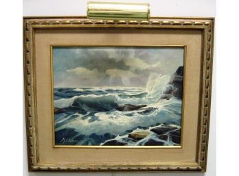 Listed American Artist Malcolm Waite Cape Cod Seascape Crashing Wave Oil Painting