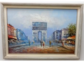 Caroline  Burnett Large French Impressionist Arc De Triomphe  Street Scene Oil Painting