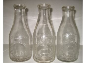 Lot Of 3 Vintage Embossed Lettering Connecticut 1 Quart Milk Bottles Middletown Portland Westfield