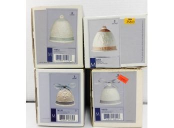 Group Of 4 Lladro Christmas Bell Ornaments 1991 Thru 1994 In Original Boxes